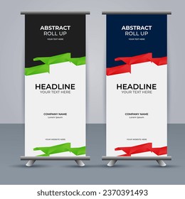 creative modern vector business roll up banner with abstract green and red shapes