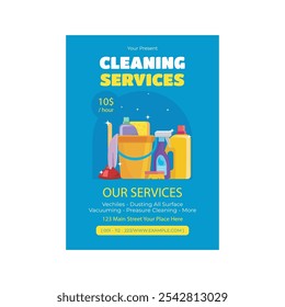 creative modern vector cleaning service flyer, house cleaning flier, home service template, pool, roof cleaning poster, office cleaning brochure commercial service flyer design in illustrator