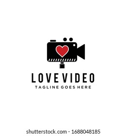 Creative modern video camera with heart logo icon vector template
