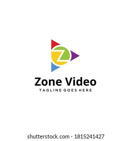 Creative modern video camera player with Z sign logo icon vector template