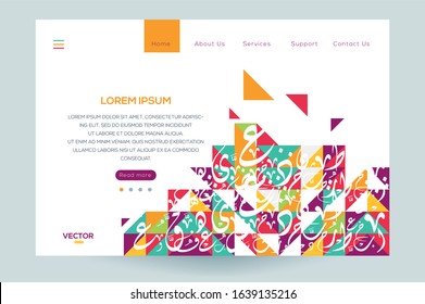 Creative Modern Website template design. Contain Random Arabic calligraphy Letters Without specific meaning in English. Vector illustration.