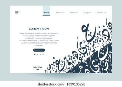 Creative Modern Website template design. Contain Random Arabic calligraphy Letters Without specific meaning in English. Vector illustration.