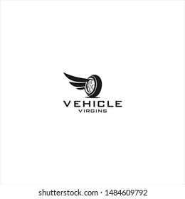 Creative modern wing and tire vector in black color. Automotive logo template. Sport or transportation icon inspiration.