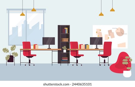 Creative and modern workplace. Modern Minimalist Empty Office Interior Concept Illustration