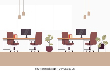 Lugar de trabajo creativo y moderno. Ilustración moderna minimalista de concepto de oficina vacía