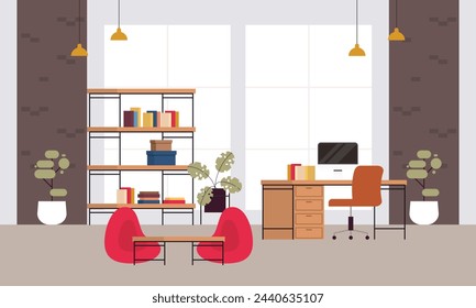 Creative and modern workplace. Modern Minimalist Empty Office Interior Concept Illustration