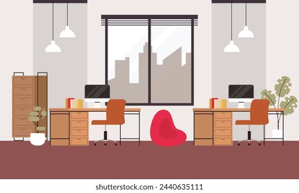 Creative and modern workplace. Modern Minimalist Empty Office Interior Concept Illustration