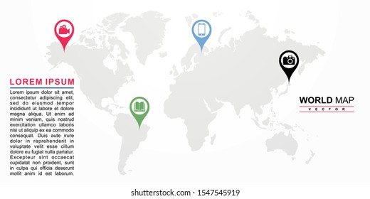 Creative modern World map vector isolated on background. Usefull for banner, background, web, travel, cards.