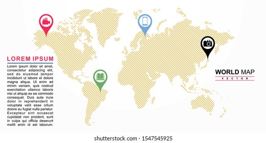 Creative modern World map vector isolated on background. Usefull for banner, background, web, travel, cards.