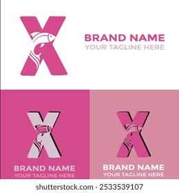 Creative Modern X Letter Fish Logo mit buntem Icon Vektor