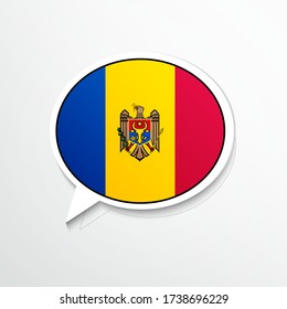 Creative Moldova country flag on speech bubble. Abstract languages concept flat illustration