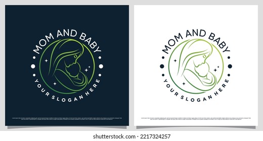 Creative mom and baby logo design template with emblem style concept