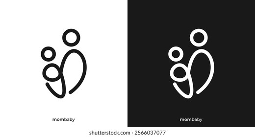 Creative Mom Baby Logo. Woman Carrying Baby Icon Graphic. Mom Hugs her Child Logo Design Template.