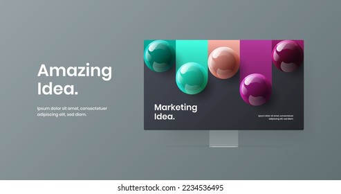 Creative monitor mockup site concept. Colorful website design vector layout.