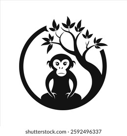 Creative Monkey and Tree Logo Silhouette for Branding