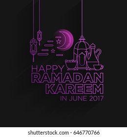 Creative mono line style Ramadan Kareem on Black background for Greeting Card, Invitation card, website banner and poster. Vector Illustration.eps.10