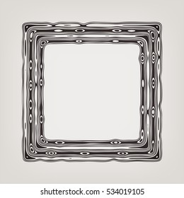 Creative monochrome abstract frame in modern style with wavy stripes, rings and spots. Elegant wavy pattern. 
