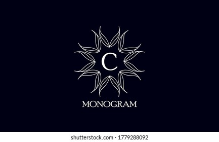 Creative monogram design with letter C on a black background. Sample logo for antiques, restaurant, cafe, boutique, hotel, heraldry and jewelry.