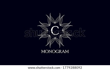 Creative monogram design with letter C on a black background. Sample logo for antiques, restaurant, cafe, boutique, hotel, heraldry and jewelry.