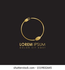 Creative Monogram Gold Letter o Restaurant logo icon isolated on black background. Restaurant menu logo template with fork and spoon symbol. Vector Illustration