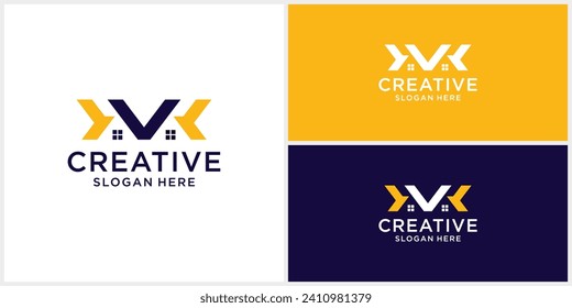 Creative monogram home building logo design template