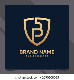 Creative monogram initial letter b with shield concept and golden style color