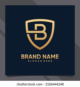 Creative monogram initial letter b with shield concept and golden style color
