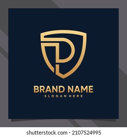 Creative monogram initial letter d with shield concept and golden style color