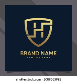 Creative monogram initial letter h with shield concept and golden style color