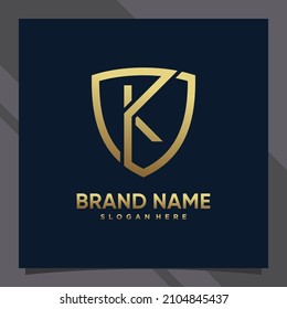 Creative monogram initial letter k with shield concept and golden style color