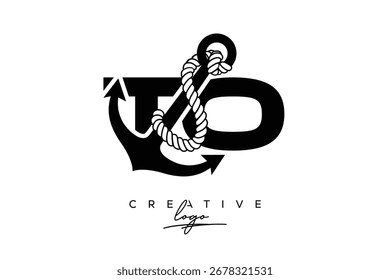 TO Kreatives Monogramm Letzteres Logo mit Anker und Seildesign