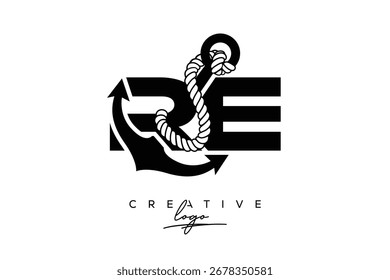 RE Creative Monogram Latte Logo mit Anker und Seildesign