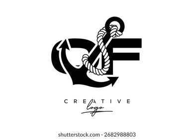 OF Creative Monogram Latte Logo mit Anker und Seildesign