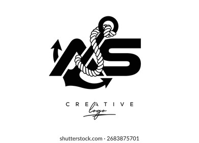 AS Creative Monogram Latte Logo mit Anker und Seildesign