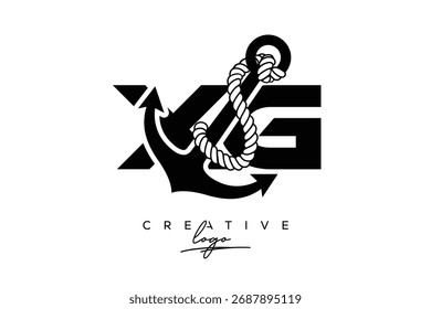  Logo creativo de Monogram Latter con diseño de ancla y cuerda Diseño de logotipo minimalista XGM