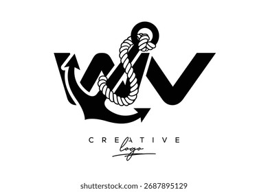  Logo creativo de Monogram Latter con diseño de ancla y cuerda WVMinimalistic Logo Design
