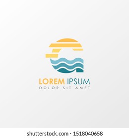 Creative monogram Letter g Sunset Logo Design Element. Colorful Sun and Wave symbol suitable for beach travel logo company.