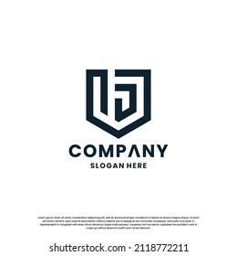 letra de monograma creativa J G con diseño de logotipo combinado de escudo