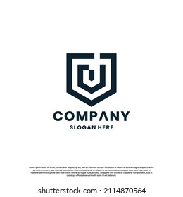 creative monogram letter J with shield combination logo design template