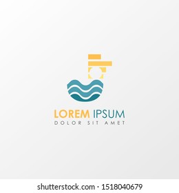 Creative monogram Letter j Sunset Logo Design Element. Colorful Sun and Wave symbol suitable for beach travel logo company.