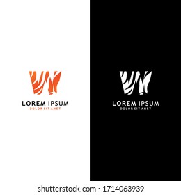 Creative monogram letter W Tiger logo design element. Colorful Tiger pattern symbol suitable for wild logo company.