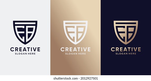 Creative monogram logo design initial letter EB with shield concept