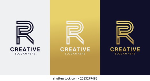 Creative monogram logo design initial letter R with line art style