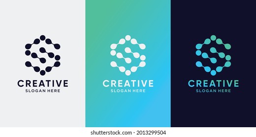 Creative monogram logo design initial letter S with line art style and dot concept. Logo icon for business company