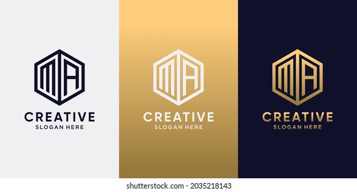 Creative monogram logo design initial letter MA with line art style and hexagon concept. Logo design template for business company and personal