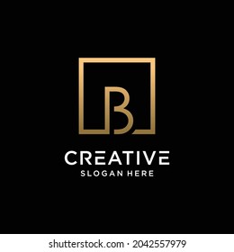 Diseño del logotipo de monograma creativo letra inicial b con arte de línea cuadrada y estilo de color dorado