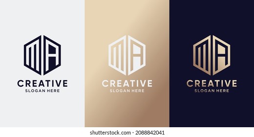 Creative monogram logo design initial letter MA with hexagon style. Logo icon for business company