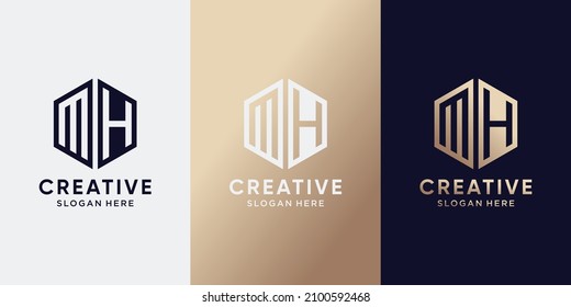 Creative monogram logo design initial letter MH with hexagon style. Logo icon for business company