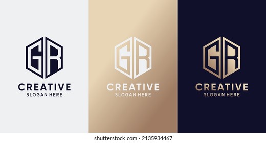 Creative monogram logo design initial letter GR with hexagon style. Logo icon for business company and personal