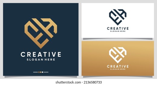 Creative monogram logo design initial letter EH with line art and diamond concept